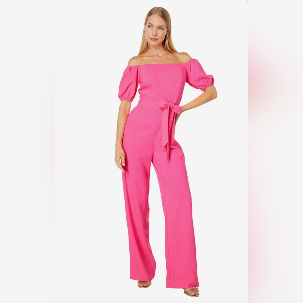 Lilly Pulitzer Jada Off-The-Shoulder Jumpsuit in Pink Isle Size 8 - Picture 2 of 15